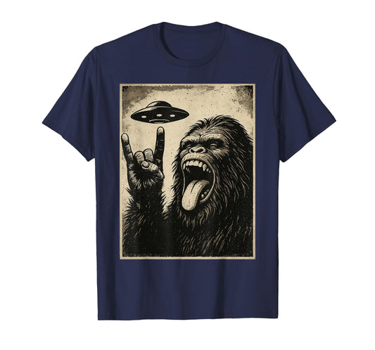 Bigfoot Rock Tongue UFO Selfie Sasquatch Rocker Boy Men Kids T-Shirt