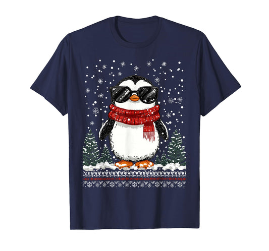 Funny Christmas Penguin With Sunglasses Ugly Christmas T-Shirt