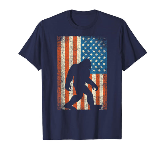 Bigfoot Sasquatch I Believe T-Shirt Patriot American Flag USA T-Shirt