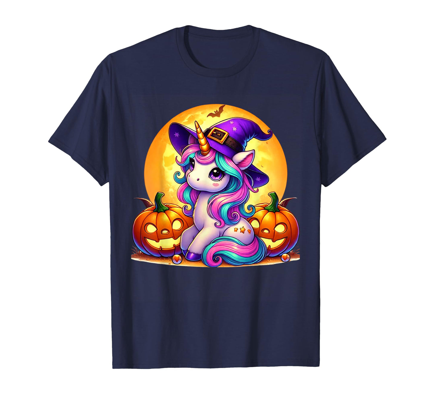 Cute Halloween Unicorn Witch Pumpkin Girls Women School T-Shirt