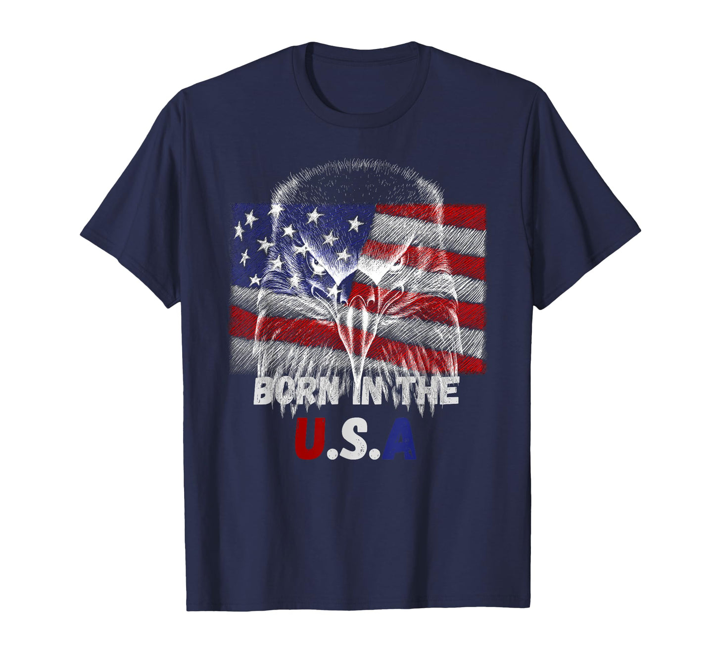 Born In The U.S.A Eagle Silhouette Patriotic Flag Tattoo T-Shirt