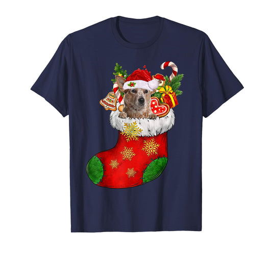 RED Heeler In Sock Christmas Santa Hat Xmas Dog Lover T-Shirt for Men Women
