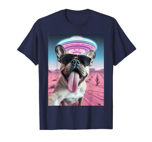 French Bulldog UFO Selfie Retro French Bulldog Aliens T-Shirt