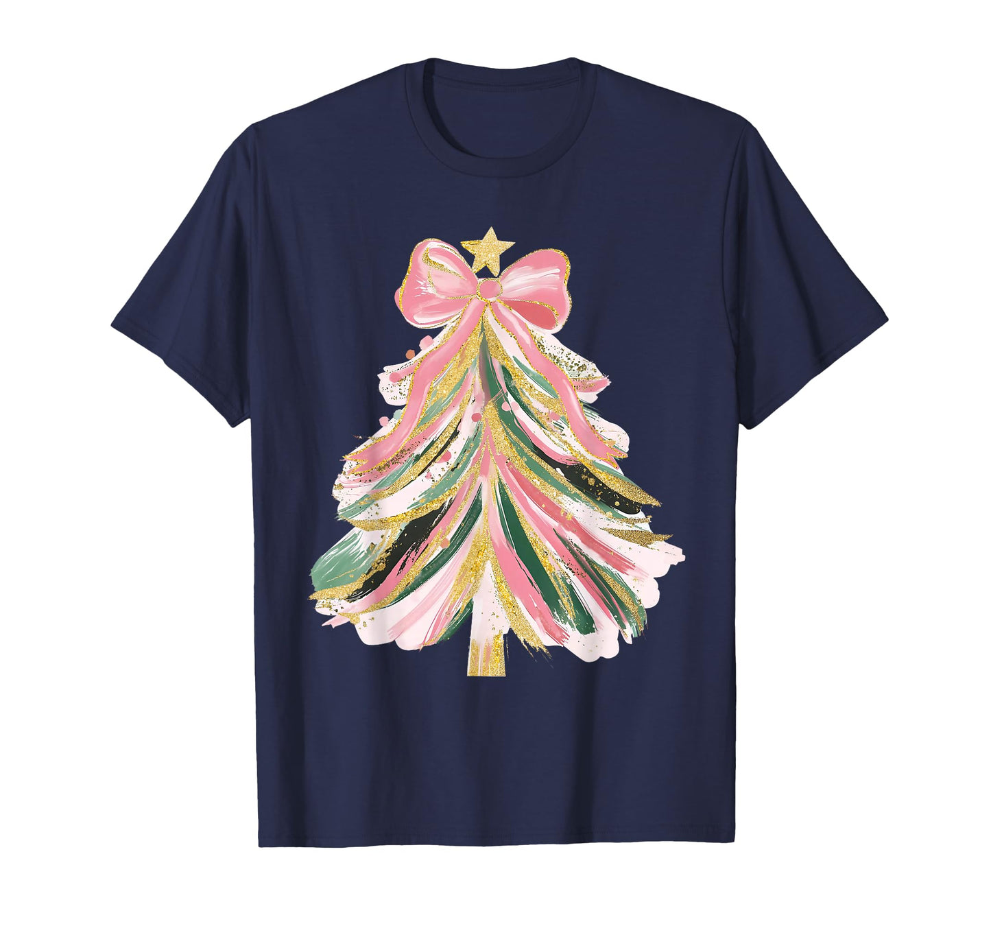 Coquette Bow Christmas Xmas Tree Family Matching Holiday T-Shirt