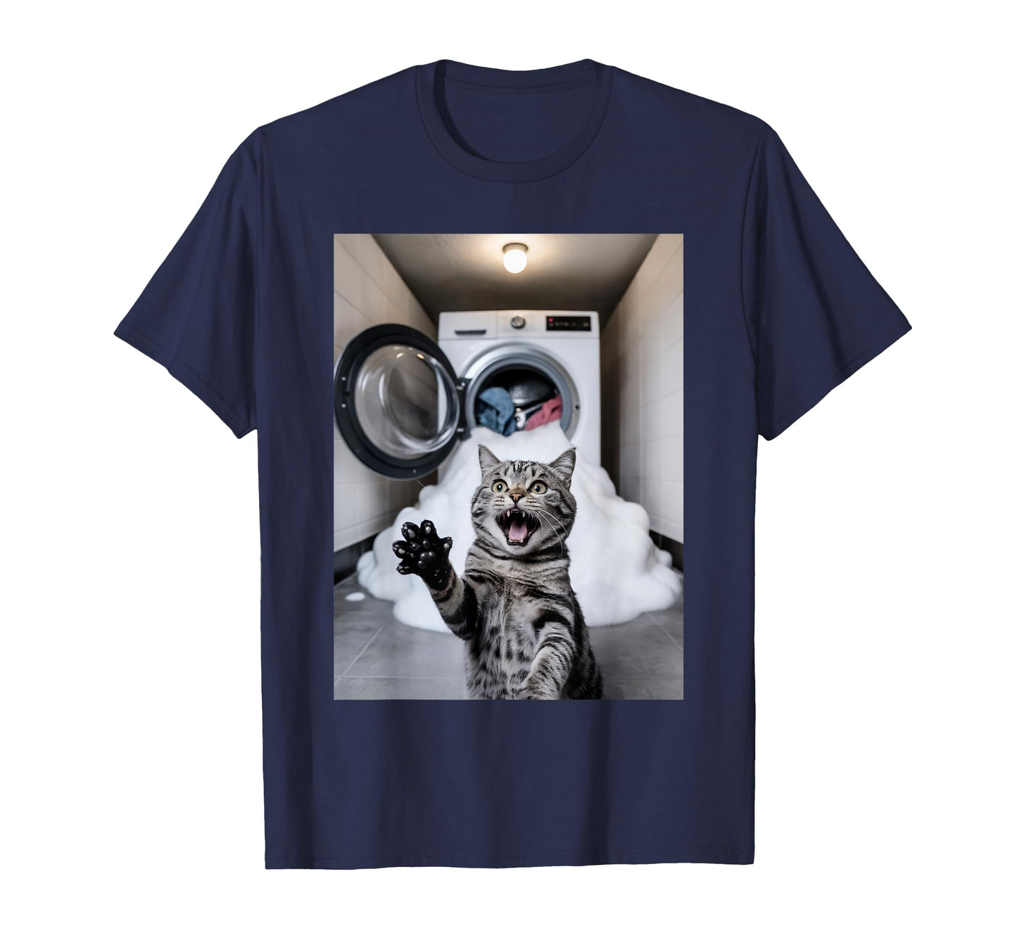 Funny Scared Cat Selfie Laundry Cat Meme Men Women T-Shirt