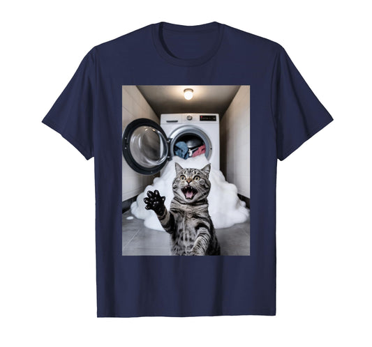 Funny Scared Cat Selfie Laundry Cat Meme Men Women T-Shirt