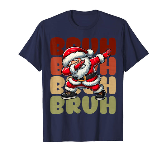 Bruh Christmas Funny Dabbing Santa Claus Kids Boys Xmas T-Shirt
