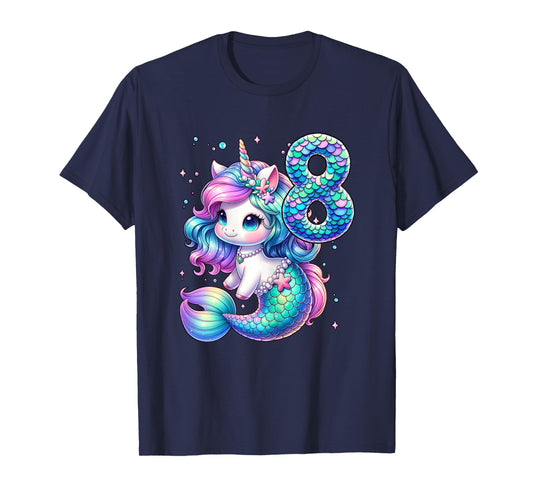 Unicorn Mermaid 8th Birthday 8 Year Old Party Girls Outfit T-Shirt