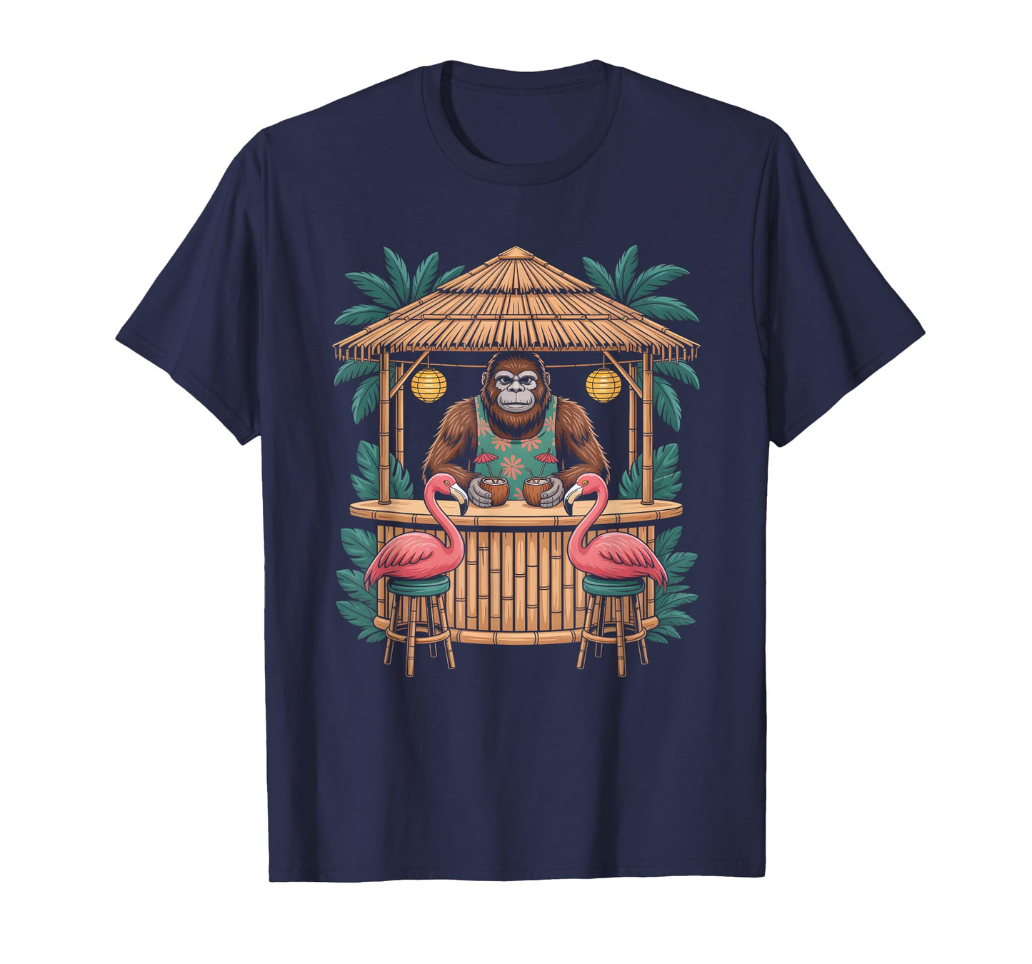 Bigfoot Flamingo Tiki Bar Summer Sun Cocktail Humor T-Shirt