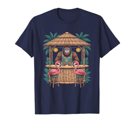 Bigfoot Flamingo Tiki Bar Summer Sun Cocktail Humor T-Shirt