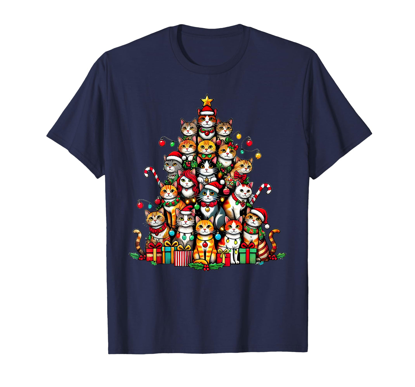 Cat Kitten Christmas Tree Funny Cat Xmas T-Shirt