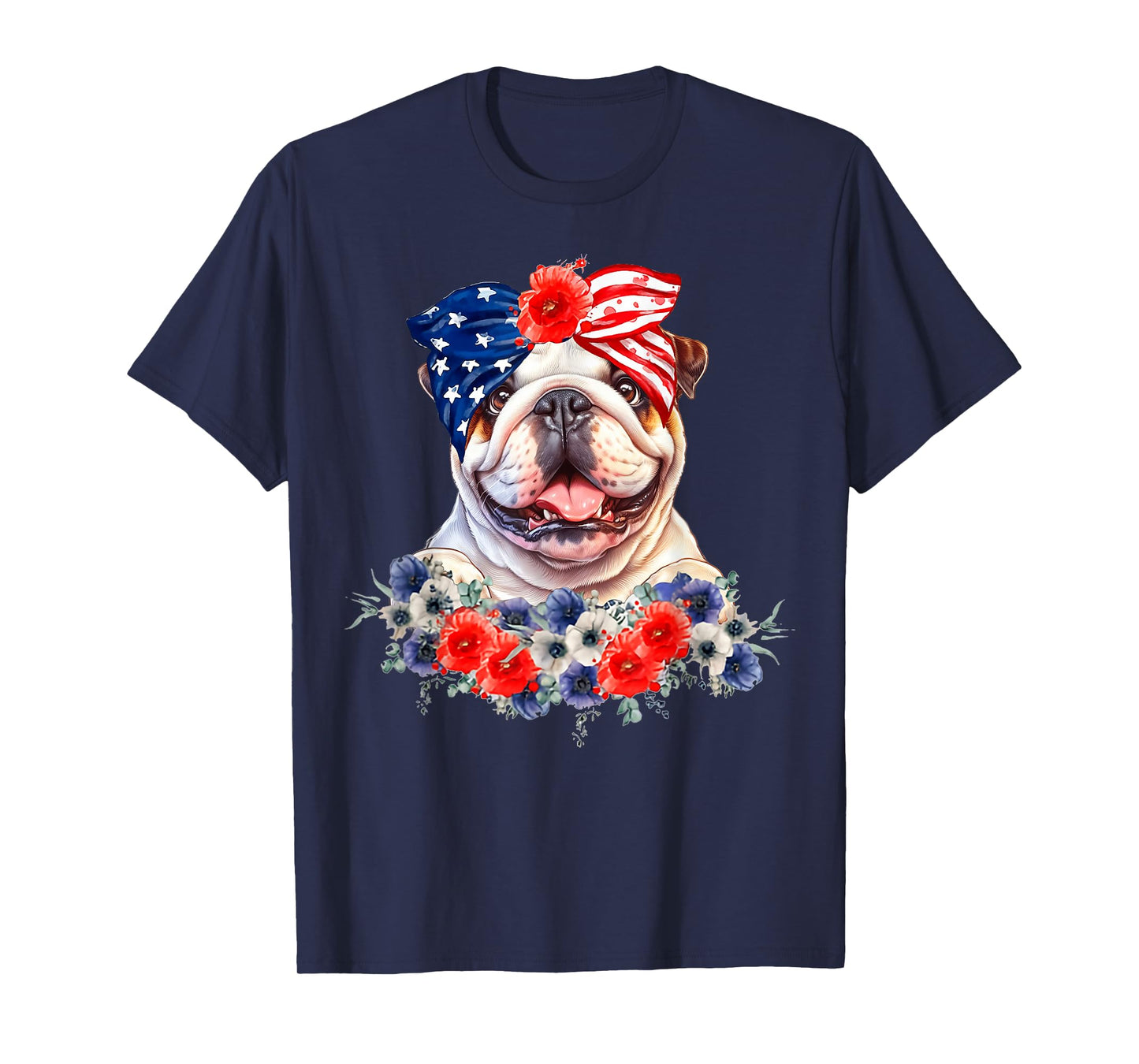 English Bulldog Dog Bandana American Flag 4th Of July T-Shirt