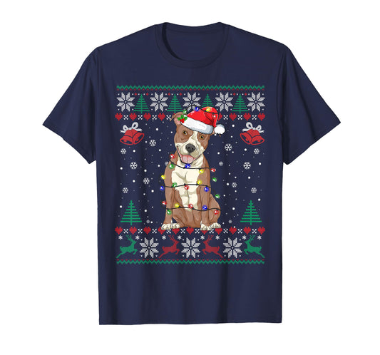 Pitbull Christmas Ugly Sweater Funny Dog Lover Xmas T-Shirt for Men Women Girls Kids