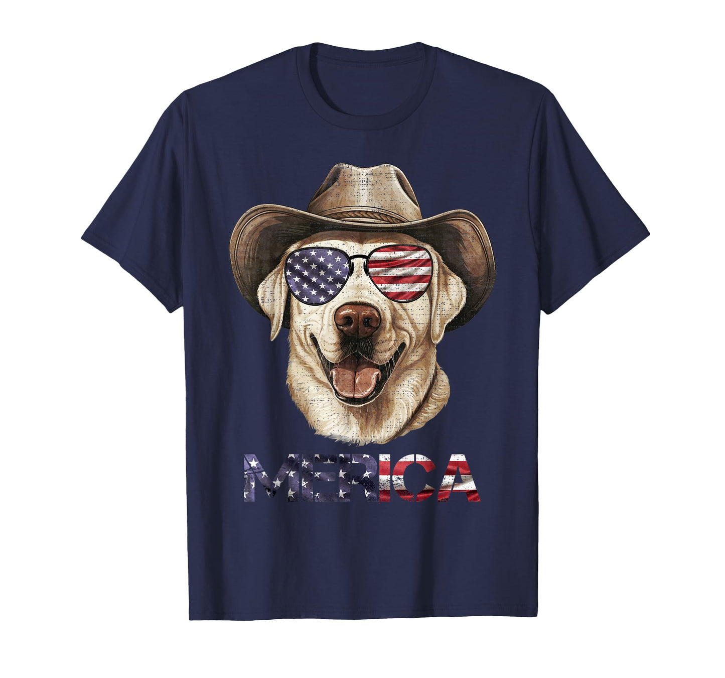 Labrador Dog With Glasses, Merica Lab Dog With USA Flag Women Kids Men T-Shirt