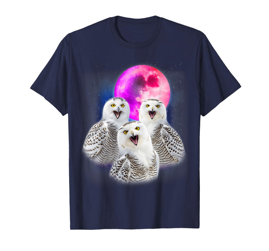 3 Snowy Owl Howling At The Moon Funny Owl Bird Lover Birder T-Shirt