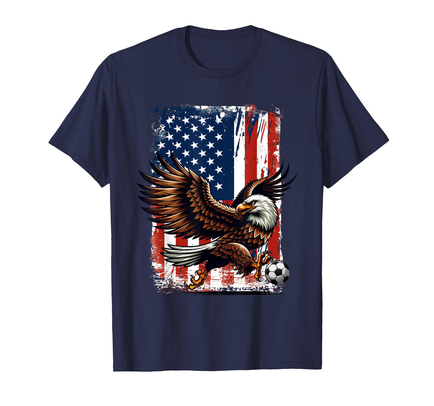 Vintage Bald Eagle Showing Soccer Skills American Flag Tee T-Shirt for Women Kids Men