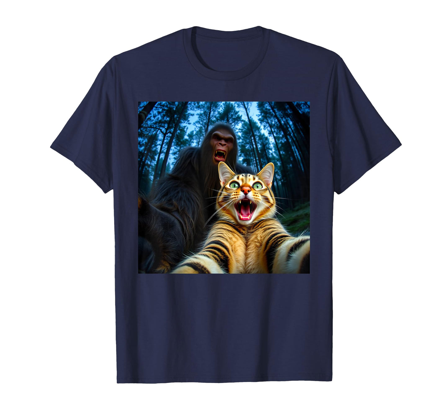 Funny Bigfoot With Cat Selfie Sasquatch For Men Women Kids T-Shirt