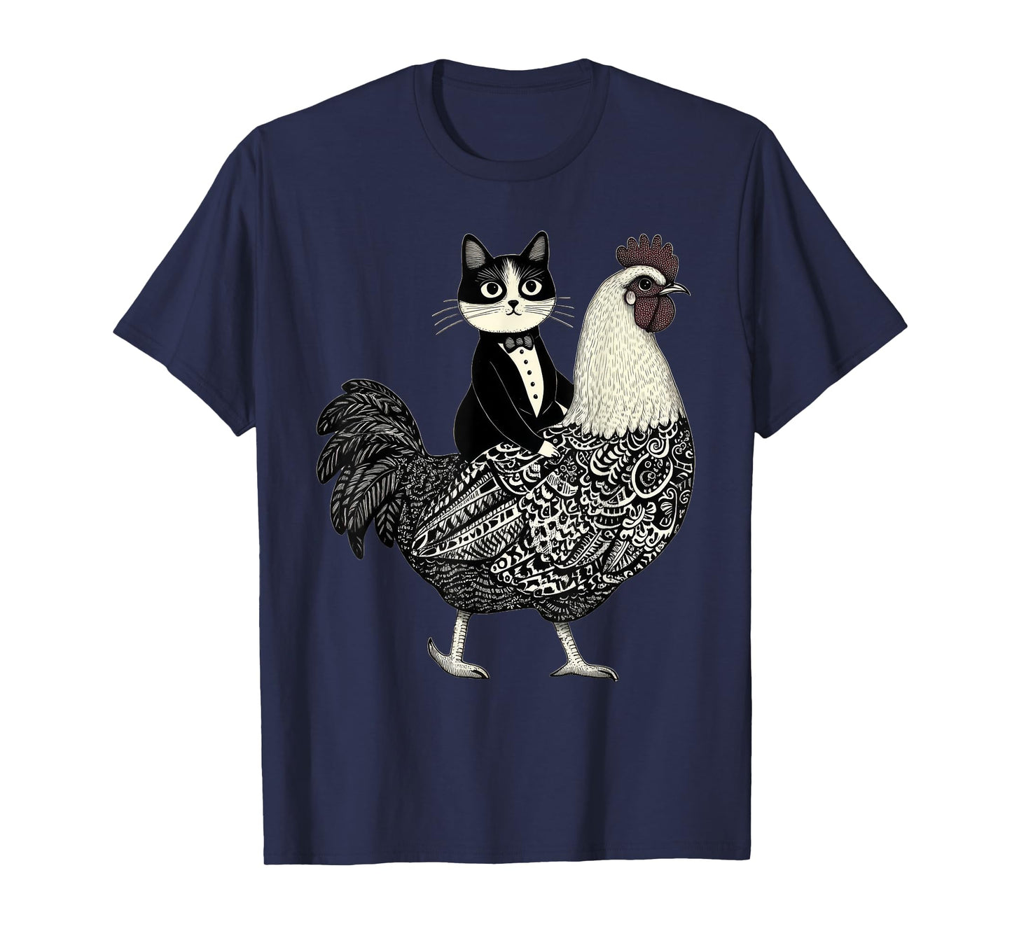 Funny Tuxedo Cat Riding Chicken Men Women Girls Kids T-Shirt