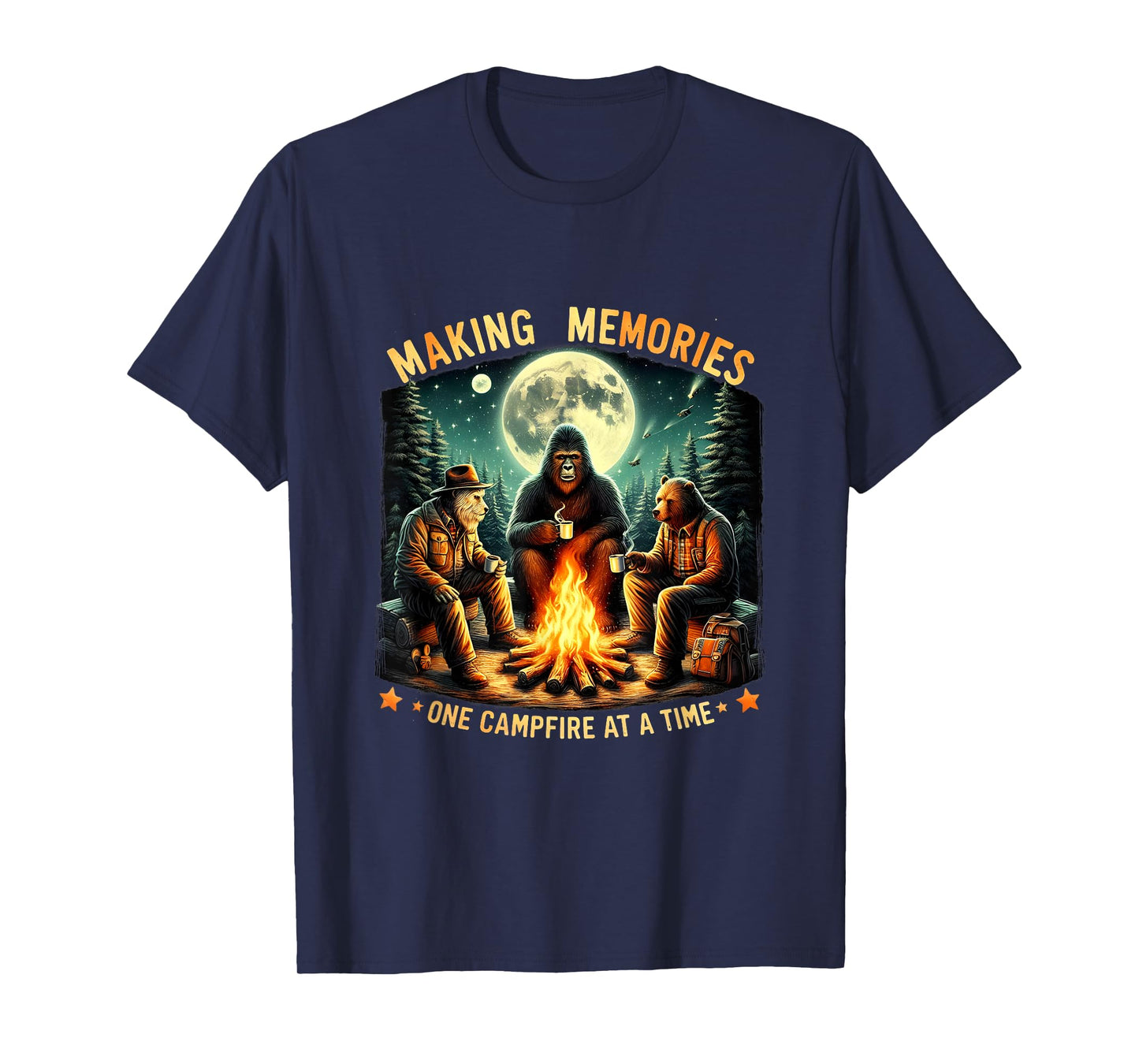 Retro Making Memories One Campfire At A Time Bigfoot Camping T-Shirt