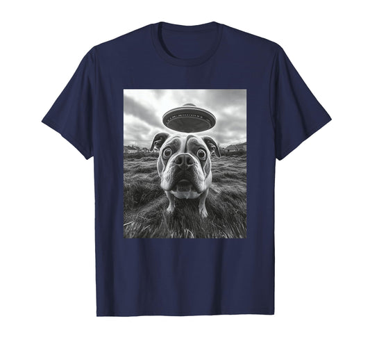 English Bulldog with UFO Graphic T-Shirt – Hilarious Dog Tee Men Women Kids T-Shirt