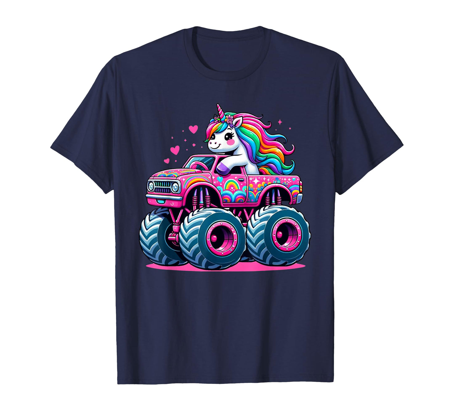 Funny Cute Unicorn Riding A Pink Monster Truck T-Shirt