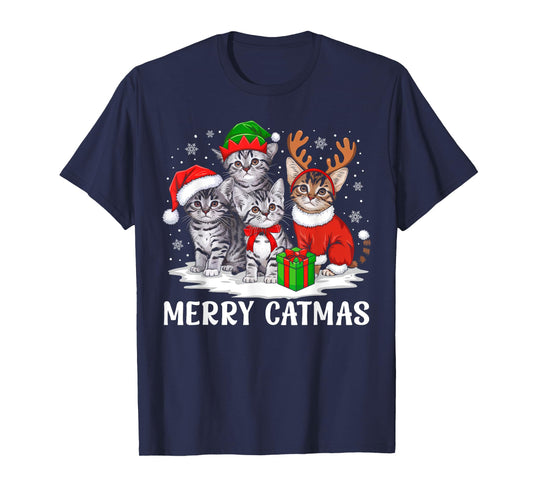 Merry Catmas Cat Christmas Light Xmas Family Men Women Kids T-Shirt