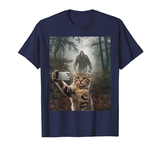 Funny Surprised Scared Cat Selfie Meme Sasquatch Bigfoot T-Shirt