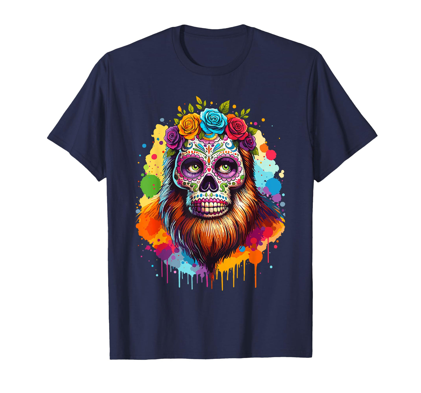 Sugar Skull Bigfoot Dia de Muertos Halloween Day of The Dead T-Shirt