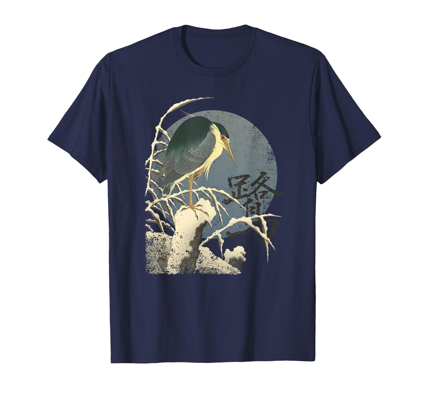 Traditional Japanese Art Heron Bird in Snow T-Shirt