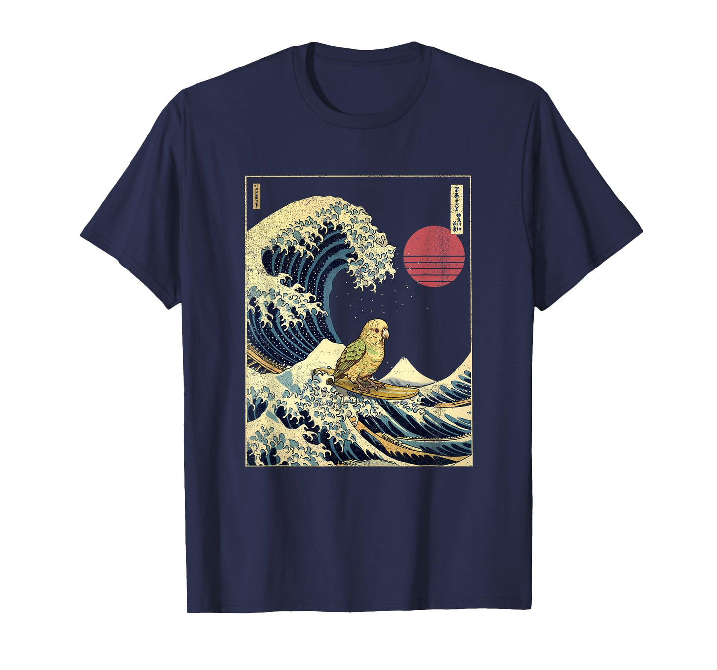 Parakeet Bird Kanagawa Wave Funny Surf Animal T-Shirt