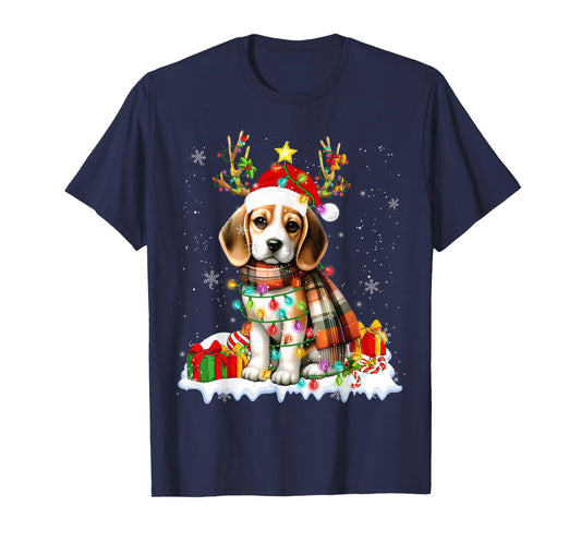Santa Beagle Christmas Lights Funny Reindeer Dog Xmas 2026 T-Shirt