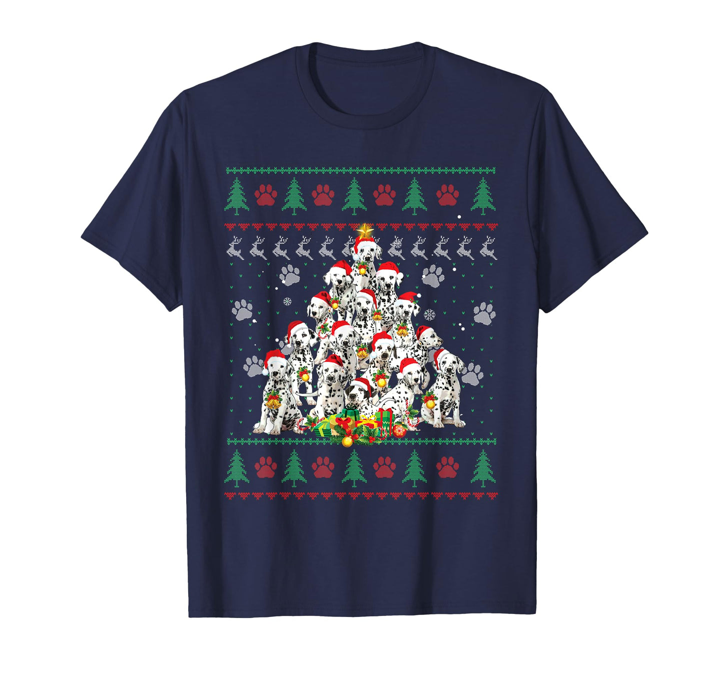 Funny Dalmatian Dog Christmas Tree Ugly Sweater Xmas Tree T-Shirt for Men Women Kids