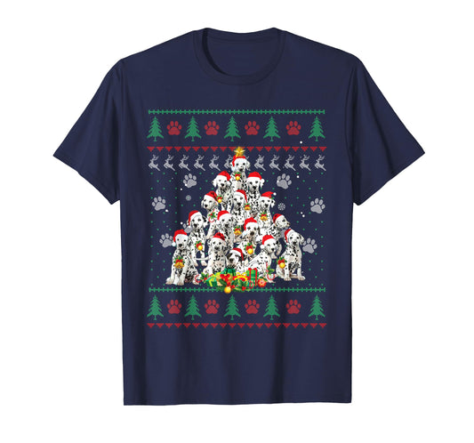 Funny Dalmatian Dog Christmas Tree Ugly Sweater Xmas Tree T-Shirt for Men Women Kids
