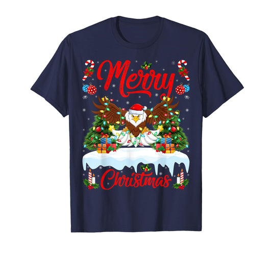 Bald Eagle Lover Xmas Lighting Santa Bald Eagle Christmas T-Shirt