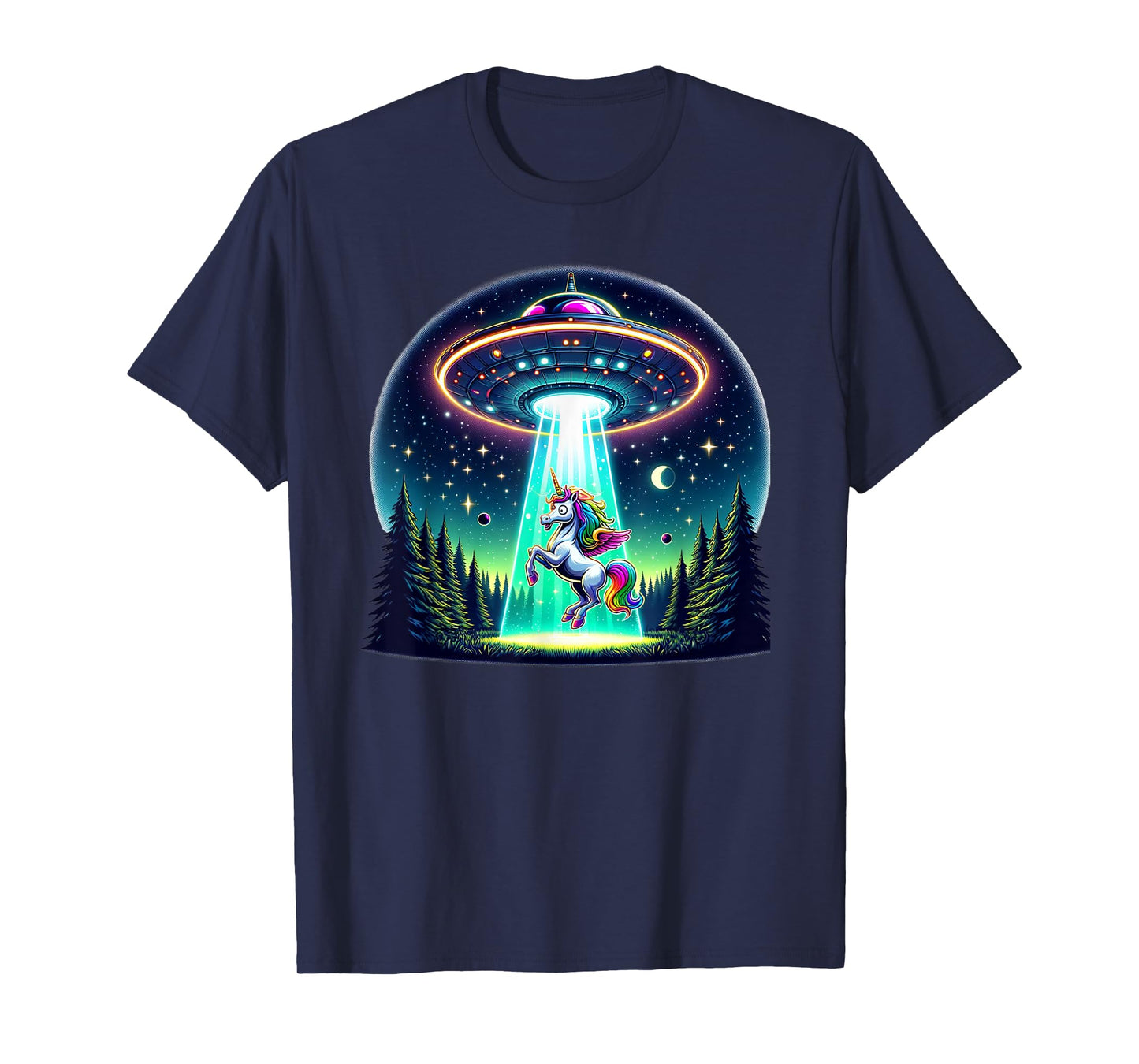 Rainbow Unicorn Abduction Alien Invasion Funny UFO Spaceship T-Shirt
