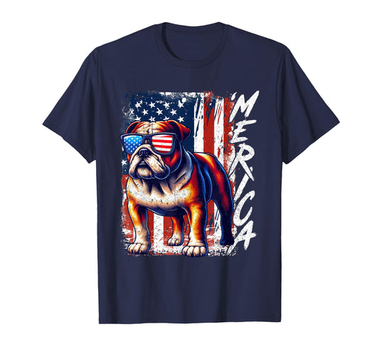 'Merica Bulldog Dogs Sunglasses Patriotic 4th Of July 2025 T-Shirt