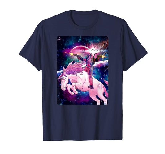 Marvel Deadpool In Space Unicorn Saddles Ablaze T-Shirt T-Shirt