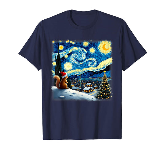 Christmas Squirrel Starry Night T-Shirt