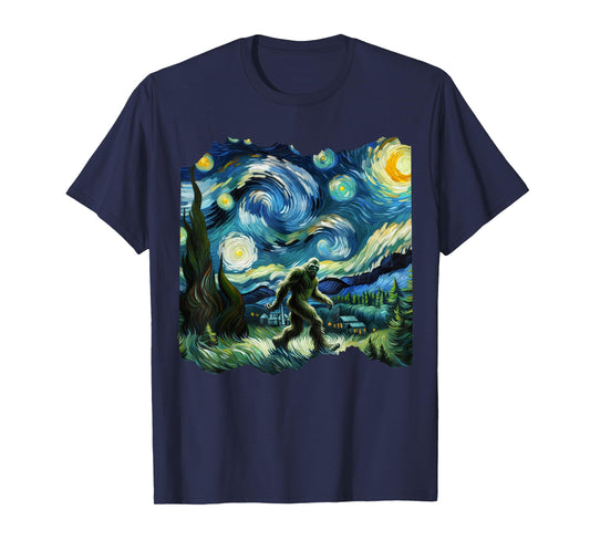 Bigfoot Sasquatch Van Gogh Art Painting Star Sky Night T-Shirt