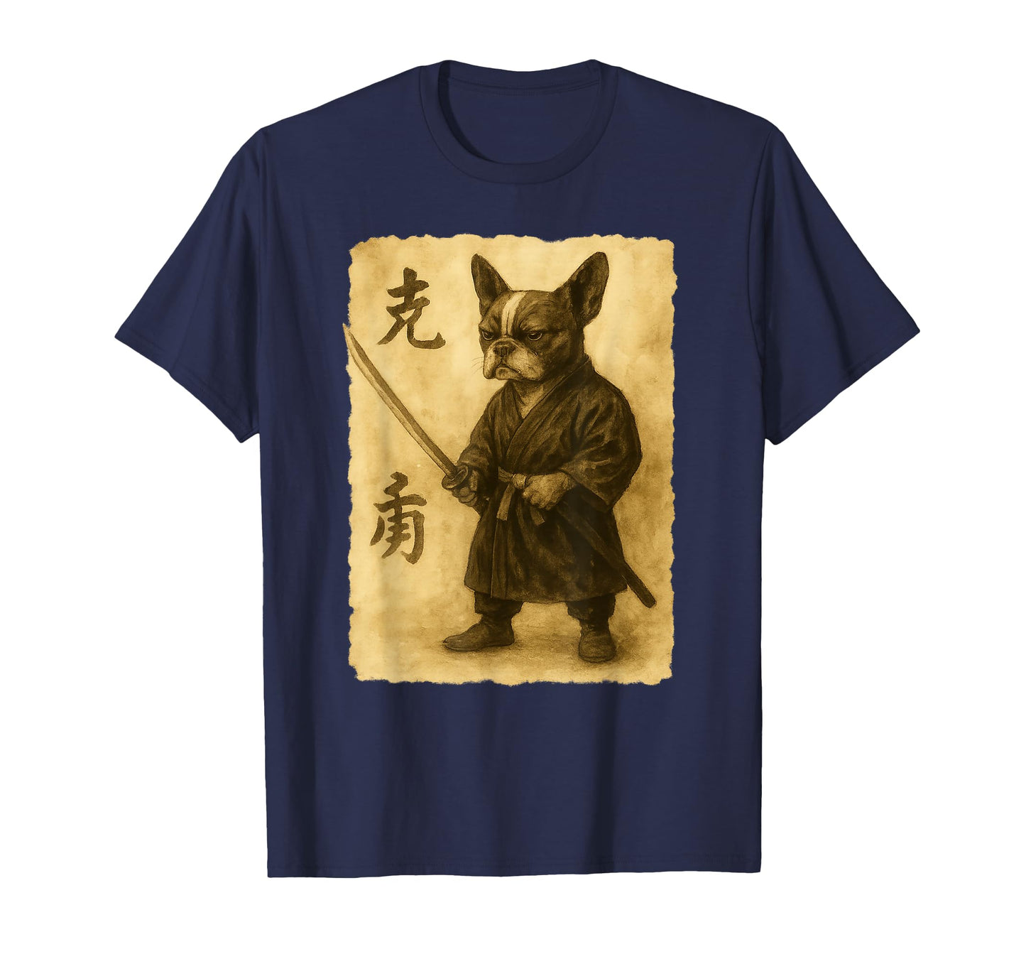 Samurai French Bulldog Watercolor Ukiyo Style T-Shirt