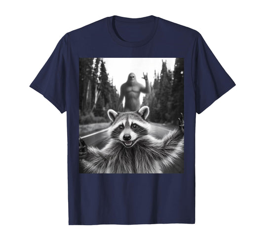 Raccoon Selfie With Bigfoot Funny Gifts For Men Women Kid T-Shirt