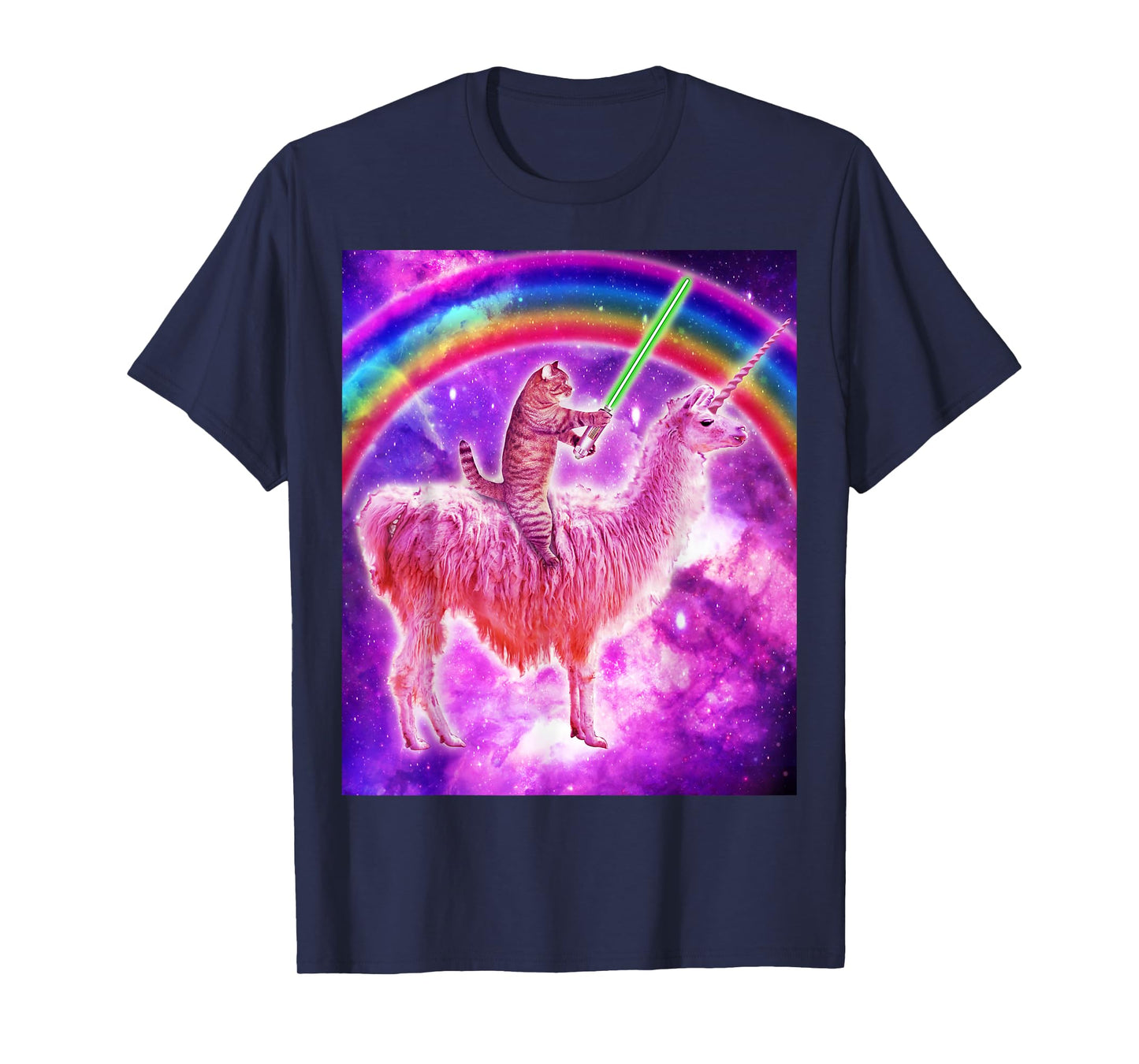 Kitty Cat Riding Llama Unicorn Rainbow In Space Cat Lover Men Women Girls Kids T-Shirt