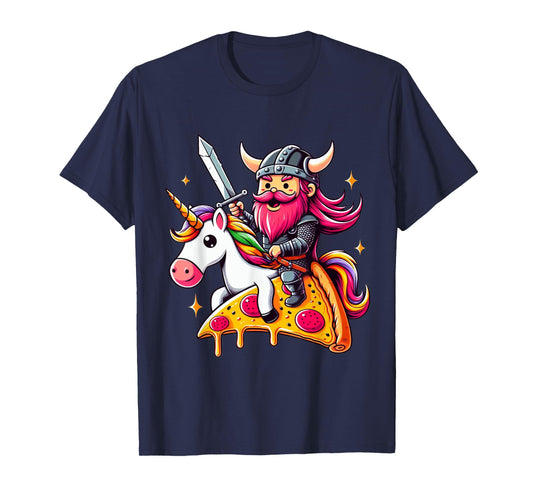 Viking And Unicorn On Pizza Boys Girls Men Women Kids Adults T-Shirt