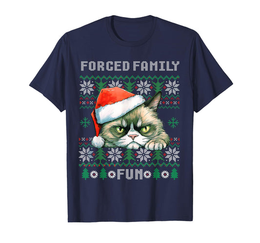 Forced Family Xmas Fun Funny Cat Lover Men Women Christmas T-Shirt