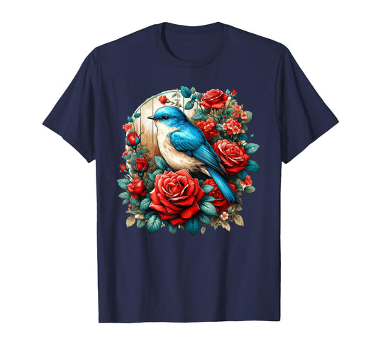 Cottagecore Aesthetic Floral Bluebird Bird Roses T-Shirt