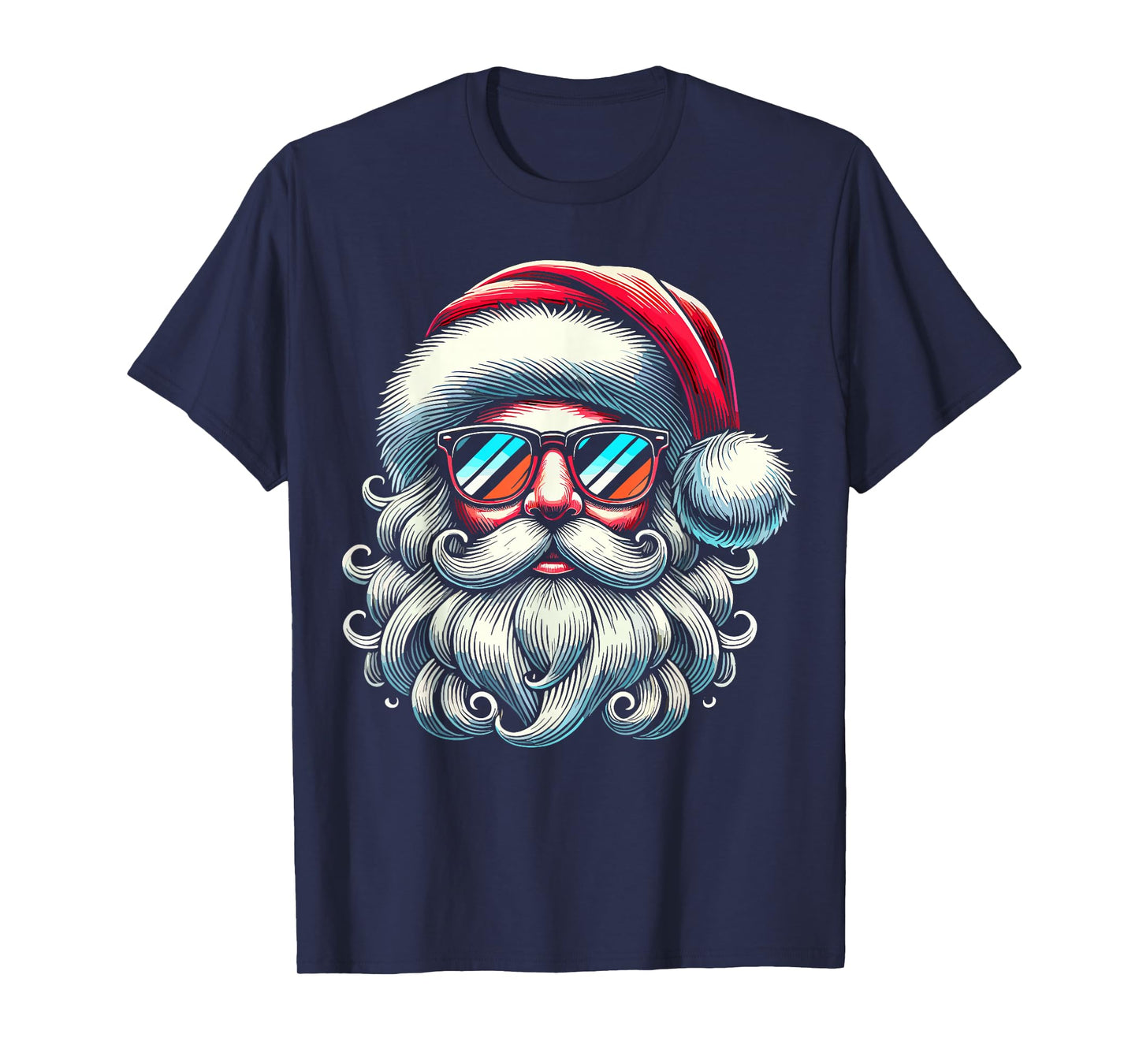 Santa Face Retro Sunglasses Christmas Xmas T-Shirt