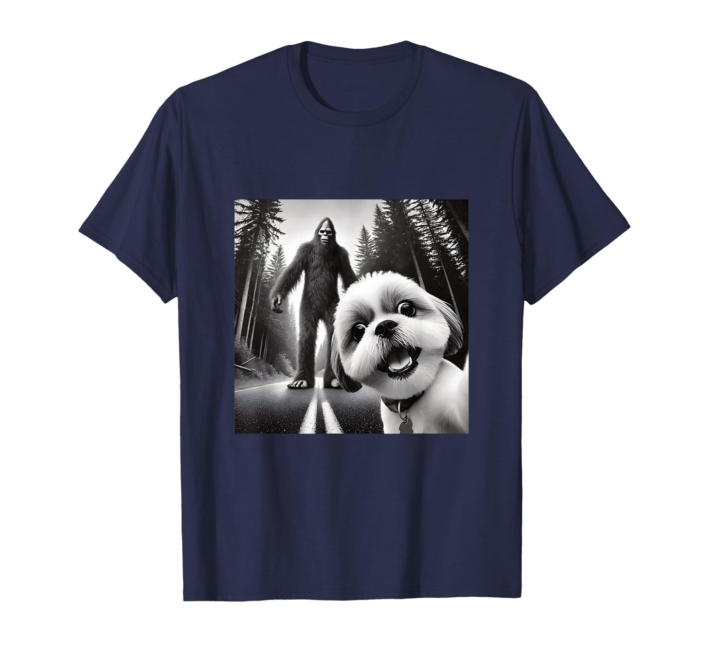 Shih tzu and Bigfoot Adventure in Forest T-Shirt