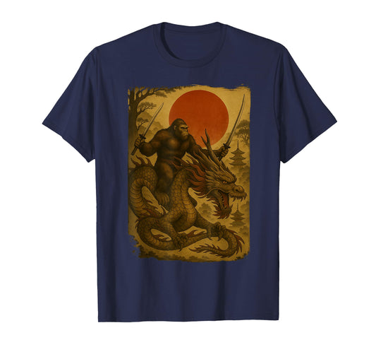 Bigfoot Ninja Riding Dragon Japanese Samurai Ukiyo-e Bigfoot T-Shirt