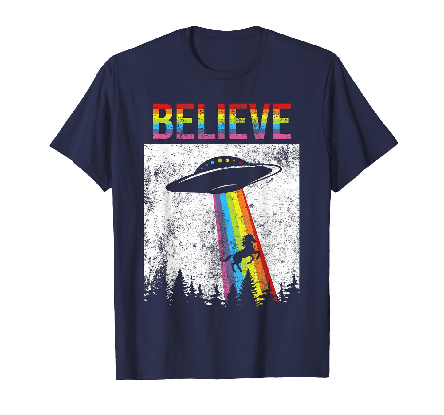 Believe Unicorn UFO LGBT Rainbow Flag Gay Pride Month Ally T-Shirt