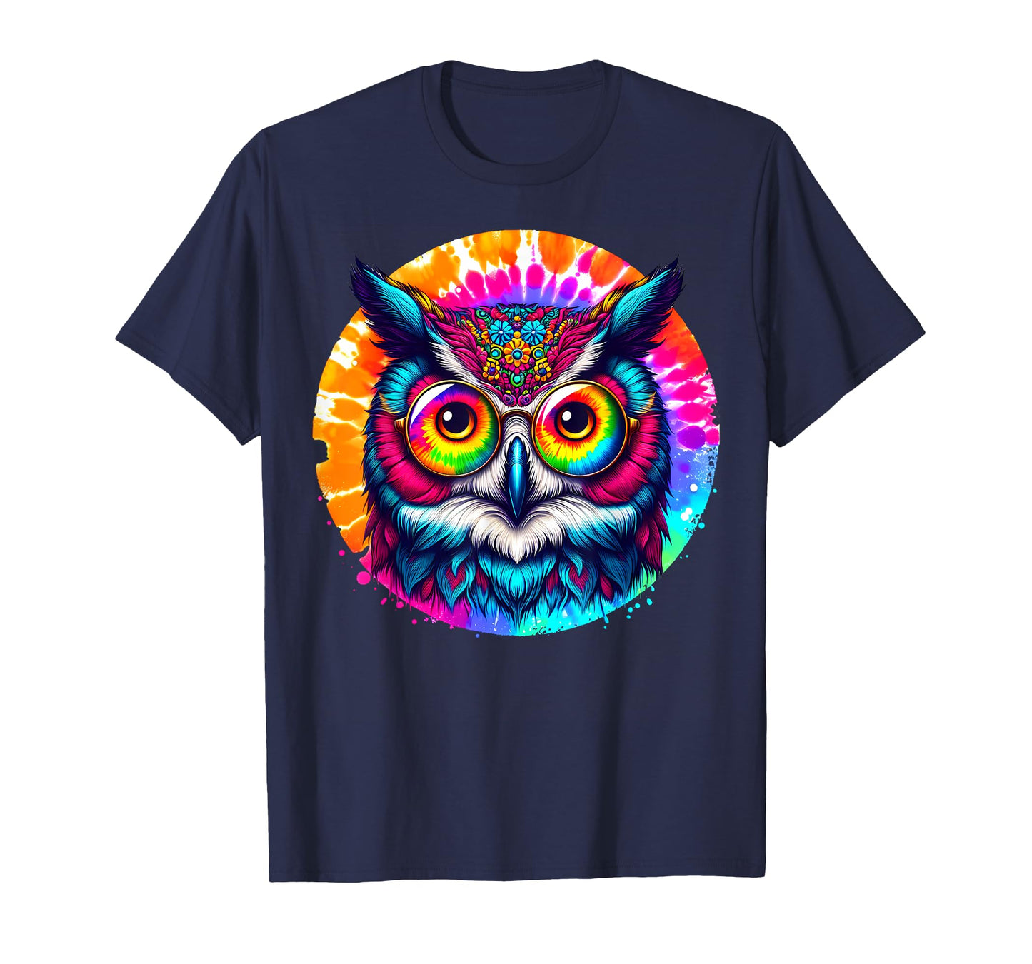 Cool Tie Dye Owl Sunglasses Bird Graphic Illustration Art T-Shirt